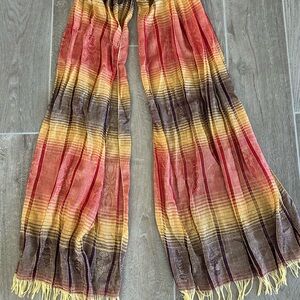 Vibrant Red and Yellow Striped Scarf with Fringe